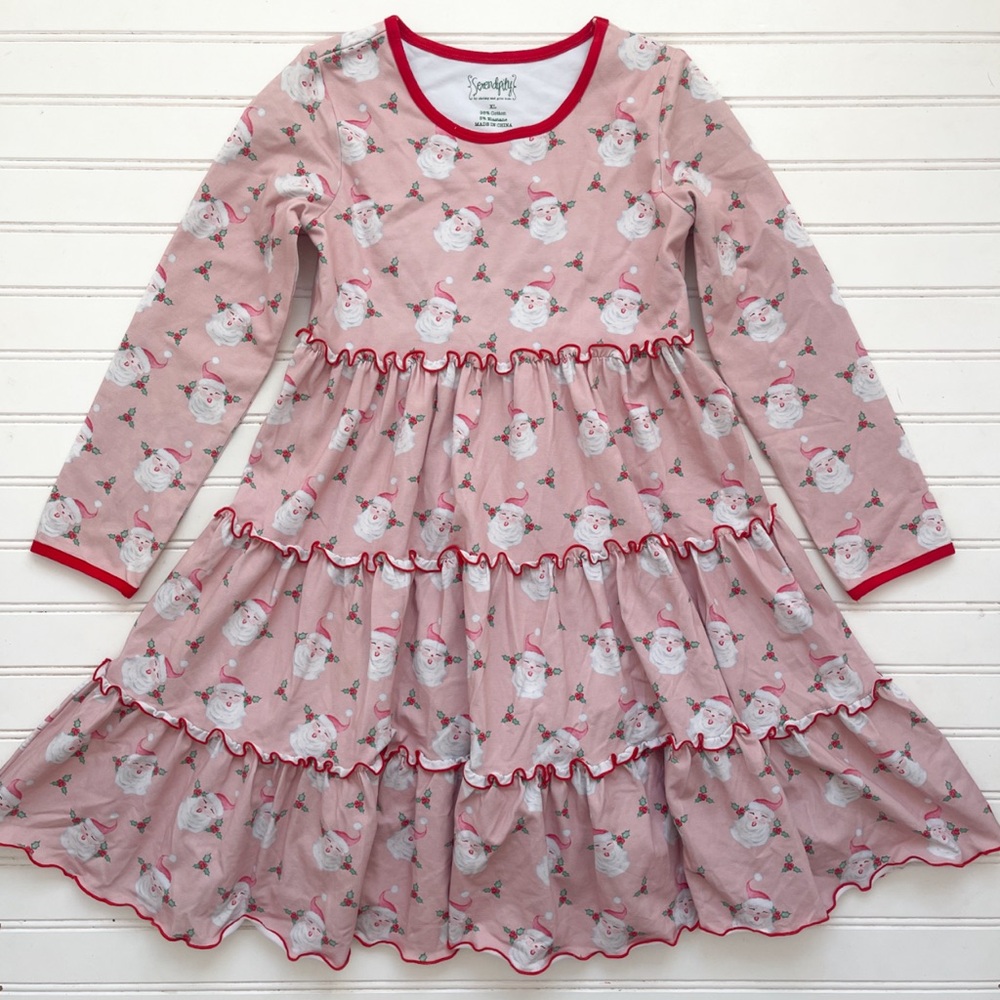 SERENDIPITY SHRIMP & GRITS EUC Vintage Santa Long Sleeve Tiered Ruffle Dress